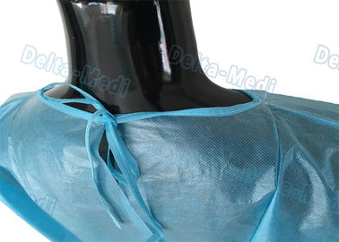 Blue Waterproof Disposable Isolation Gowns Ties On Neck Elastic Cuff