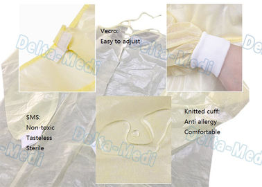 Ultrasonic Sewing Yellow Isolation Gowns , Isolation Waterproof Disposable Lab Gown