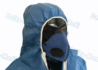 Dark Blue SF Microporous Disposable Protective Coveralls Hooded With Elastic Cuff