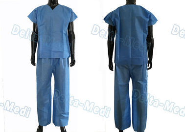 Over Lock Sewing Disposable Scrub Suits , Custom Size Blue Scrub Suit