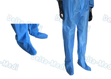 Safe Disposable Coverall Suit , SMS Disposable Blue Coveralls With Hood / Boots Integral