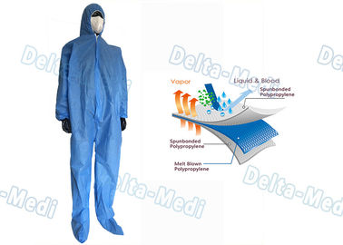 Blue Disposable Medical Coveralls , Ultrasonic Seam Class I Disposable Work Suits