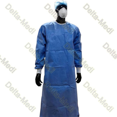 PP SMS Velcro Neck Knitted Cuff Disposable Surgical Gown Reinforced At Half Sleeves