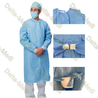 PP SMS Disposable Sterile Gown With Velcro On The Back Neck Knitted Cuff