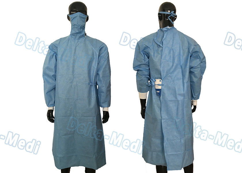Hydrophobic SMMMS Reinforced Disposable Surgical Gown Integrated Face Mask