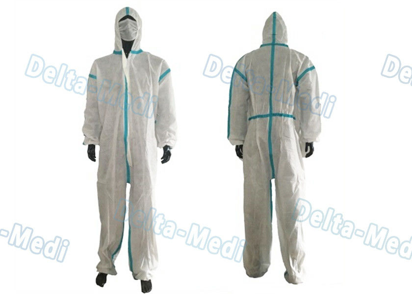 PP White Disposable Protective Coveralls  Overalls Disposable Protective Clothing With Green Stripe