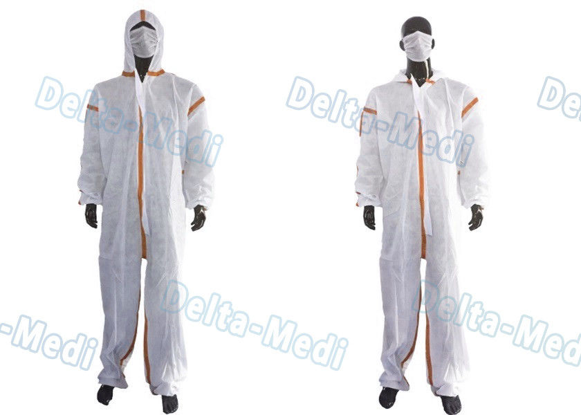 SMS White Disposable Coveralls , Chemical Protective Suit With Hood Tape Seam