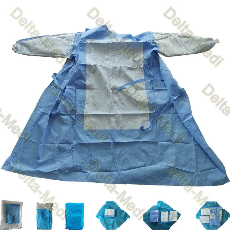 Blue Knitted Cuff Disposable Surgical Gown 50*80cm Powerful Tensile Strength