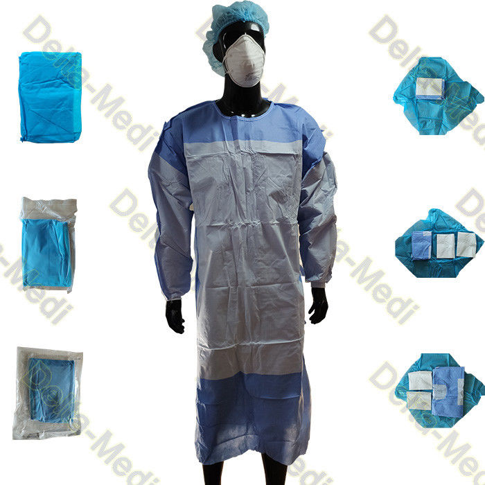 510k En13795 Disposable Reinforced Surgical Gown Velcro On The Neck