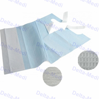 Blue White Disposable Patient Dental Bib With Tie Pocket