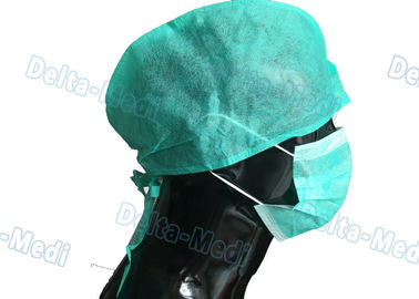 Green Medical Disposable Surgical Caps Non Woven Tie On Back Type For Hospital