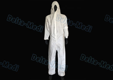 White Microporous Disposable Protective Coveralls Anti Dust With Hood