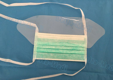Non Woven Tie On Protective Disposable Mouth Mask Fluid Resistant With Eye Shield