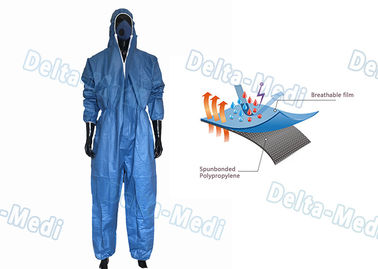 Blue Film Breathable Disposable Coveralls Working Uniform S - XXL For Industry