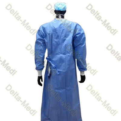 PP SMS Full Reinforced Disposable Surgical Gown With Velcro On Neck Knitted Cuff
