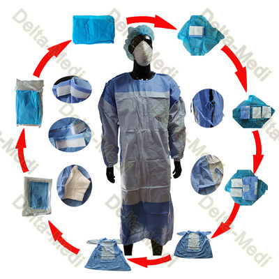 SMS 45gsm Sterile Disposable Surgical Gown With Double Layers Packing