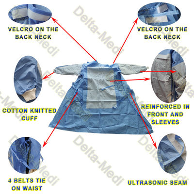 45g SMS Reinforced Non Woven Surgical Gown With Hand Towel And Wrap
