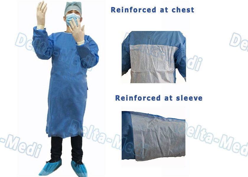 Ultrasonic Bonding Disposable Examination Gowns , Impervious SMMS Disposable Gowns Chest Fabric Reinforced