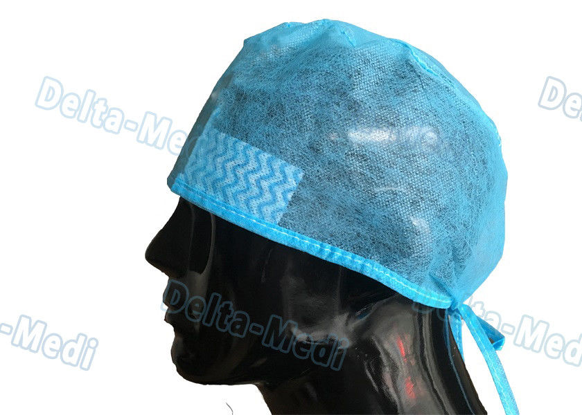 Blue Disposable Surgeon Caps , PP / SMS Disposable Surgical Hats With Sweatband