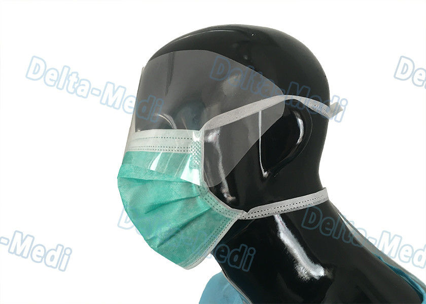 Non Woven Tie On Protective Disposable Mouth Mask Fluid Resistant With Eye Shield