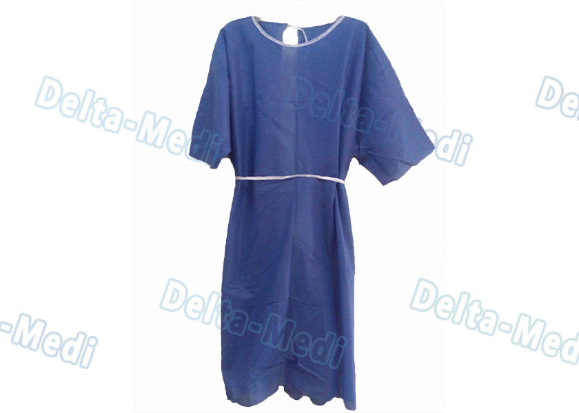 Comfortable Short Sleeve Disposable Patient Gowns , Blue Isolation Gowns CE Certification