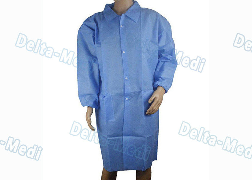 SMS Blue Disposable Visitor Coats , Anti Static Disposable Lab Gown With Knit Collar / Turn Down Collar