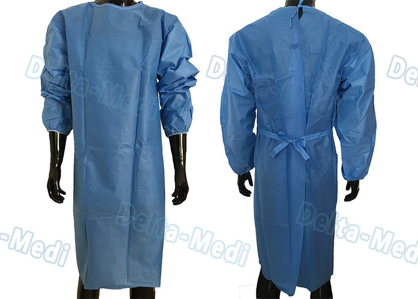 Soft Disposable Protective Gowns , SMS Disposable Medical Gowns With 2 Waist Tie On / Neck Tie On