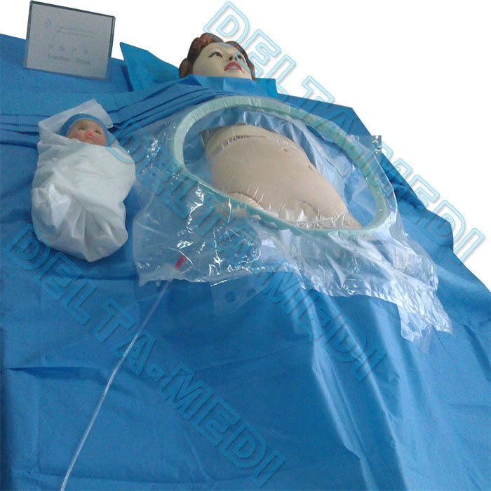 Absorbent Reinforced 40g - 60g SP / SMS / SMMS / SMMMS C-Section Surgical Drape For Caesarean Section With Collection