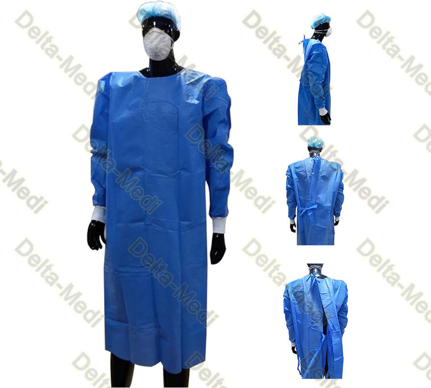 Sterile PP SMS Disposable Surgery Gowns With Tie On The Back Neck Knitted Cuff